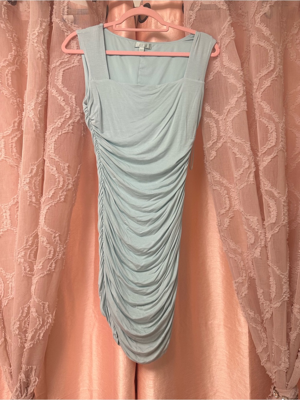 Guess Powder Blue Ruched Midi Dress